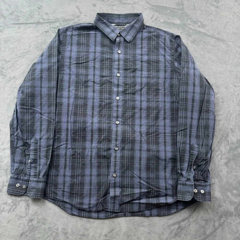 Banana Republic Mens Large Blue Black Plaid Soft Wash Slim Fit Button Down Shirt